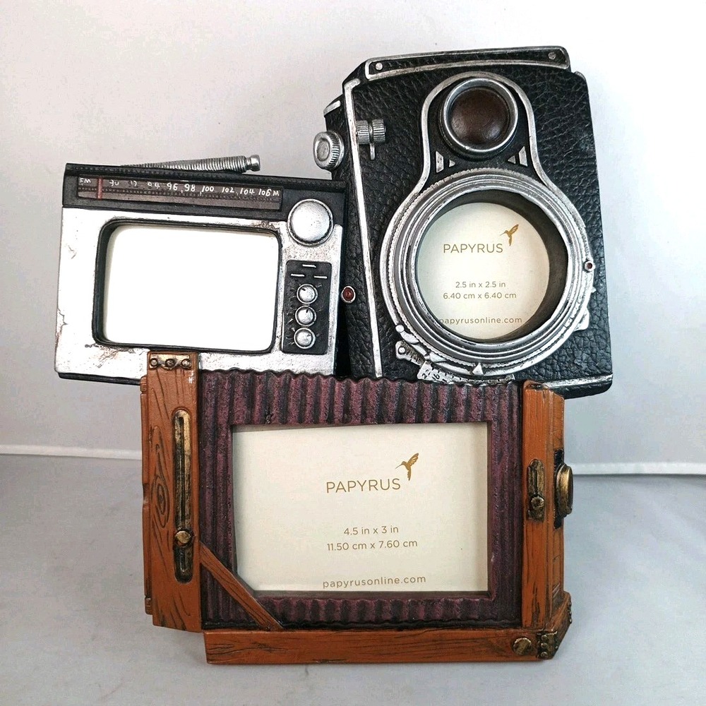 Papyrus Picture Frame Three Picture Capacity Vintage Style Heavy Shelf Sitting